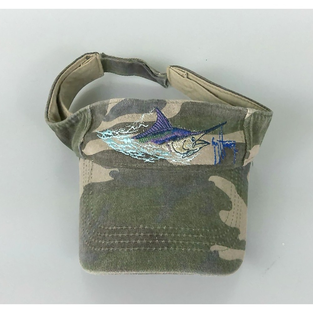 Guy Harvey Bluewater Camo Marlin Fishing Visor Saltwater Wash Adjustable Hat